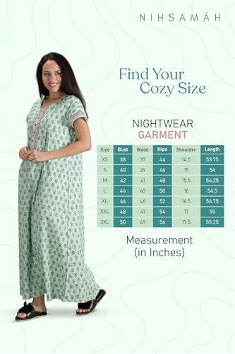 Image of NIHSAMAH Cotton Nighty for Women with Pocket, Premium Printed Long Nighty | Comfortable & Fancy Sleepwear /Nightwear