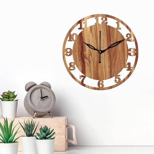 Image of SKYVILLA 12 Inch Wooden MDF Analog Wall Clock with English Numerals| Silent Quartz Movement | Lightweight Without Glass Design for Home Living Room.