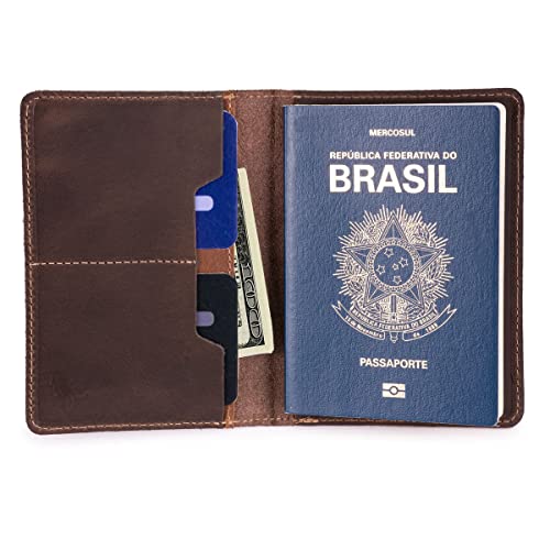 Capa P/Passaporte Documentos Cartões/cédulas Couro Legítimo (Marrom Escuro)