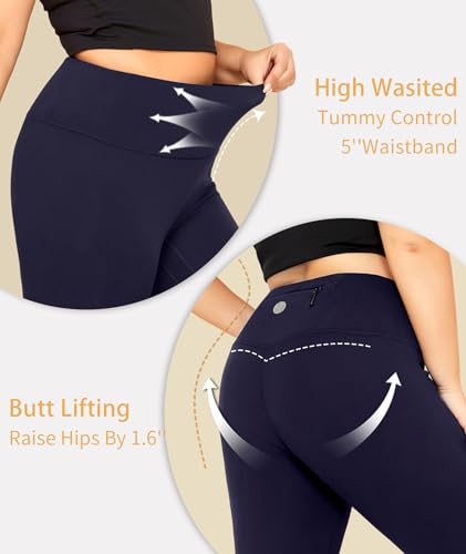 LALAGEN Damen-Leggings, Übergröße, mit Fleece gefüttert, wasserabweisend, Thermo-Leggings, Winter, warm, hohe Taille, Workout-Hose mit Taschen, Marineblau, 5X-Groß
