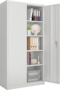 Supeer Armadietto da ufficio in metallo, a 2 ante, con 4 ripiani regolabili in altezza, ideale per utensili e per archiviare documenti aziendali, 180 x 80 x 40 cm, grigio