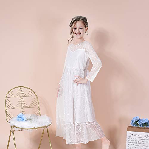 Sunny Fashion Girls Lace Long Sleeve Flower Girl Dress Holy Communion Size 7-143
