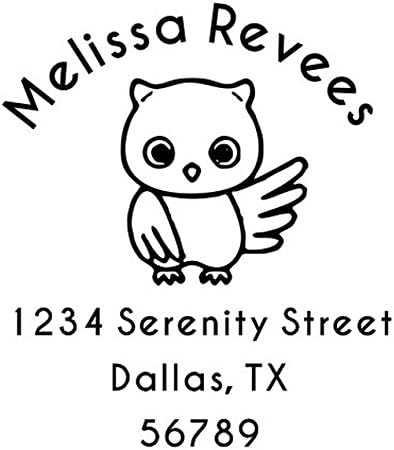 Teachers Stamp -Custom Round forTeacher Return Address with Owl Logo self Ink Stamp - Owl Logo