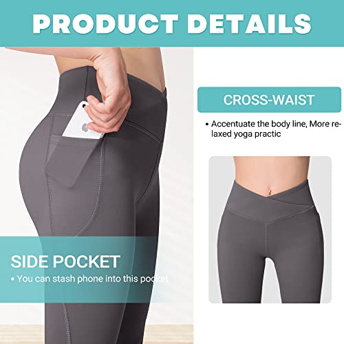 DALIGIRL Meninas Calça Bootcut Yoga Flare Crossover Cintura Alta com Bolsos de Dança, Preta/Cinza/Ro