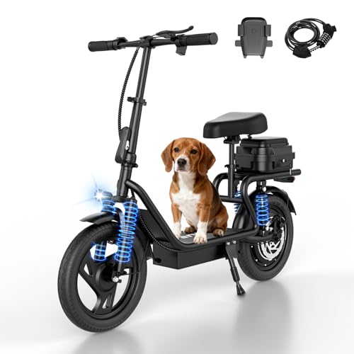 Image of Foldable Electric Scooter for Adults, 350W /500W Motor, Up to 22 MPH, 8.5 inch /10 inch /14 inch Tires, 15‑31 Miles Range, Dual Brakes E Scooter with Seat & Bag