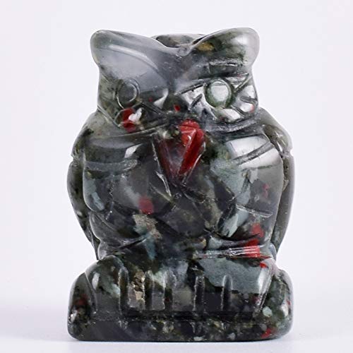 MKYXLN Owl Figurines Miniatures Blooded Stone Handmade Craft Mini Animal Statue