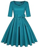 MINTLIMIT Women's Bridesmaid Elegant Tea Dress Cocktail Formal Swing Dress (Plain Turquoise Blue,Size S)