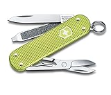 FUNKTIONEN: Taschenmesser mit 5 Funktionen und hochwertigen Alox-Schalen, hergestellt in der Schweiz. Klinge klein, Schere, Nagelfeile, Schraubendreher 2,5 mm, Ring.