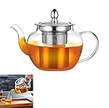 Tetera redonda de vidrio borosilicato con filtro de té, tetera de vidrio para estufa de gas para perder té/café (600 ml)