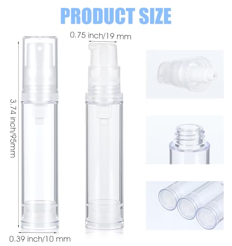 Airless Pump Bottles Travel, 6 Pcs 10ml Refillable Clear Containers Including Lotion and Spray Types, for DIY Foundation Gel Moisturiser2