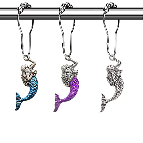Sea Mermaid Shower Curtain Hooks Rings, Ocean Shower Hooks for Sh...