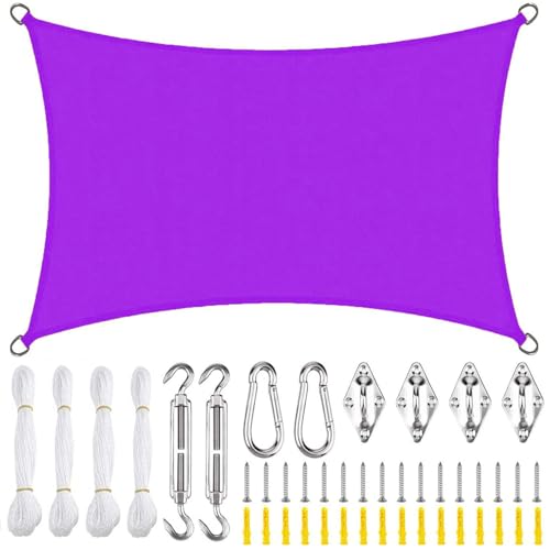 KSITH- Fly Sun Shade Sail Rectangle, UV Waterproof Oxford cloth Canopy Sail Shades,Outdoors Garden Patio Party Sun Shade Sail with Free Rope Hardware Kit-purple||2.5x3m(8x10ft)