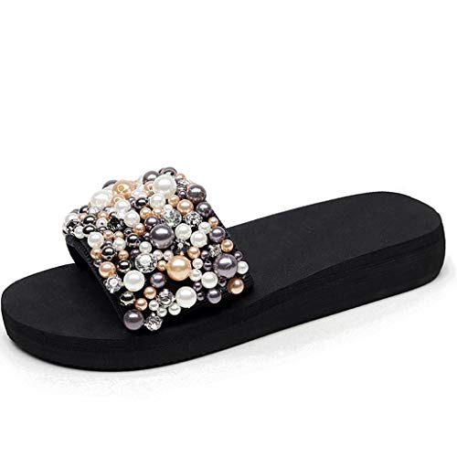 IOHIO Sandales Confortables Perles Respirant Couleur Chaussures Plates Décontractées Chaussures Femmes (Couleur : A, Taille : 41 1/3 FR) Cover