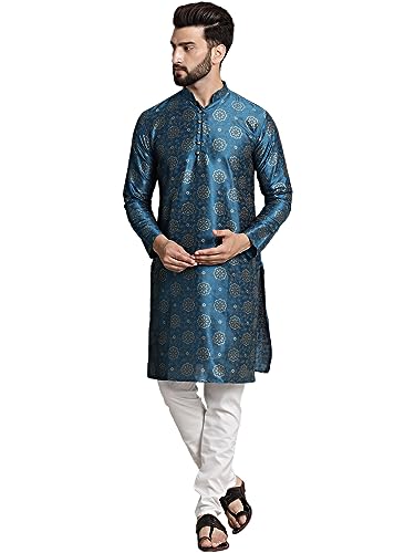 Image of SOJANYA (Since 1958 Men's Silk Blend Printed Kurta and Churidar Pyjama Set