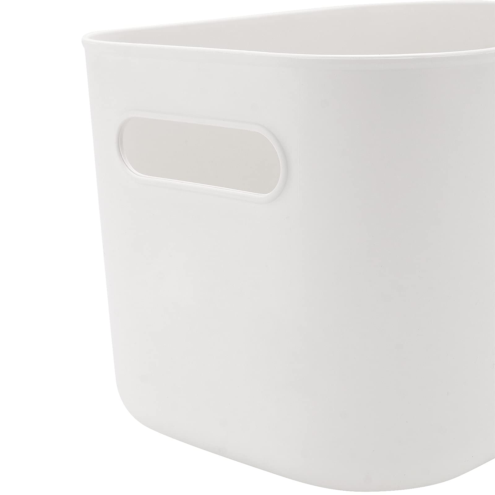 JOIKIT 4 Pack White Storage Bins with Handles, White Bathroom Kitchen Organizer Bin, White Plastic Vanity Storage Bins for Hand Soap, Body Washes, Towels, Shampoos, Lotions, Bath Balls, 10 x 7 x 6.3 Inch