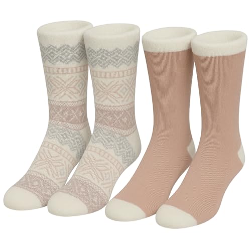 Image of Heat Logic Women's Thermal Socks, Hiking Warm Winter Thick Thermal Crew, Cozy, Cabin & Boot Socks, With & Without Grippers