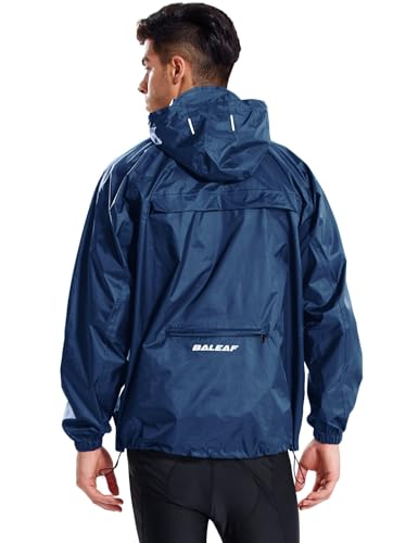 baleaf Men's Light Running Hiking Rain Jacket Waterproof with Hood Windbreaker Pullover Coats Hoodie Packable Navy Size M