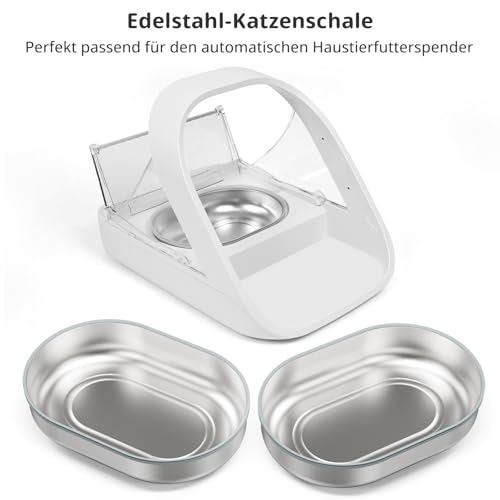 Edelstahlschalen für automatischen Mikrochip-Futterautomat für Haustiere – Dichtungsring-Design zur Frischehaltung und Geruchsreduzierung, leicht zu reinigen, 2er-Set