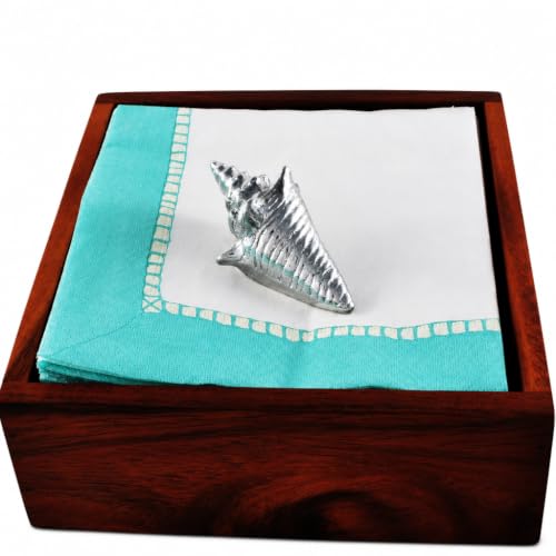 Arthur Court Shell Napkin Weight - Coastal Aluminum Table Accessory for Outdoor Dining - 3 Inch Long