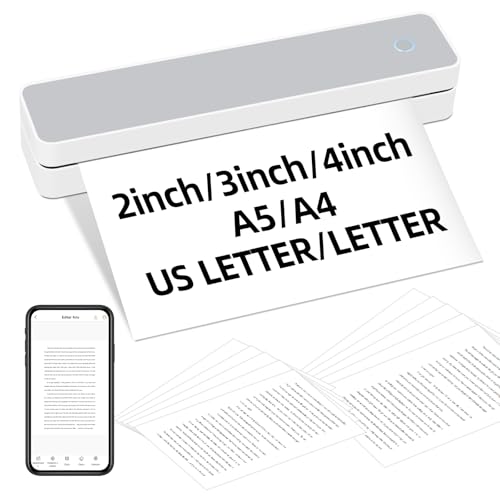 ATOMUS A4 Thermodrucker Tragbare Drucker Drahtloser Bluetooth 200DPI Thermodrucker K200 Tintenloser Kleiner Drucker für Telefon-Laptops mit 10pcs A4 Thermopapier