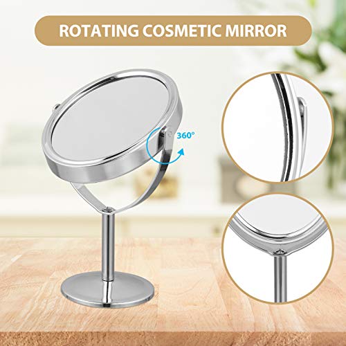 Espejo de maquillaje giratorio con base metálica plateada miniatura 6