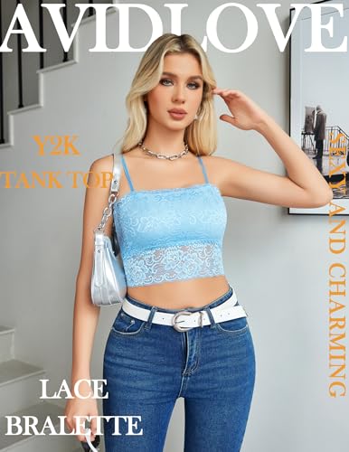 Image of Avidlove Bralettes for Women Lace Spaghetti Strap Tank Top Tube Slim Basic Camisole