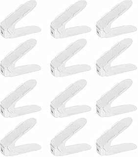 CruiseTech Pack of 12 Shoe Slots, Adjustable Shoe Racks, Shoe Stacker/Shoe Holder Set, 3 Height-adjustable, Space-saving, Non-slip, Plastic (White)