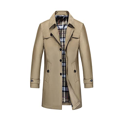 Gabardina de Hombre Slim Fit Primavera Otoño Estilo Británico Abrigo de Trinchera Parker Cazadora Casual Cortavientos Moda Clásica Trenca de Un Solo Pecho Chaqueta con Forro de Felpa de Invierno