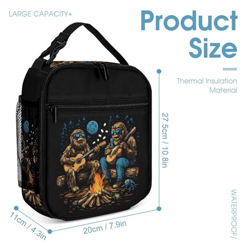 Bigfoot Playing Guitar Camping 3 PCS Backpack Set Casual Daypack with Insulated Lunch Bag & Pencil Case4