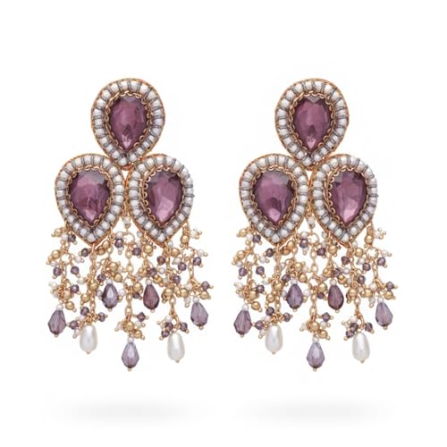 Image of SANJOYA by EVERSTYLISH Embroidered Earrings for Women | Pastel Stone & Beaded Dangler Earrings | Ethnic Jewelry for Weddings, Festivals & Special Occasions