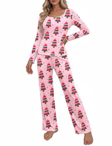 Ekouaer Women Fall Pajama Sets Cute V Neck Lounge Set Flared Wide Leg - image 1