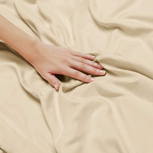 Image of BEVI - Home Premium Solid Plain Double Bedsheet with 2 Pillow Covers 300 TC Microfiber for Double Bed | Size (90 inch x 95 inch) Ivory
