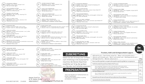 Foto von Zuckerwatte Zucker Set 5 Sorten à 200g + 50 Stäbe – Aromazucker für Zuckerwattemaschine – Bubblegum, Erdbeere, Apfel, Vanille, Kirsche – Partyzucker für Kindergeburtstag, Jahrmarkt & Feste