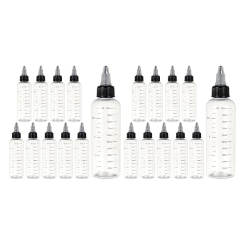 Muuookka de Plástico Transparentes de 100 Ml (3,38 Oz) con Escala y Tapa Giratoria Negra, Graduadas, Dispensadoras para Tinta, Aceites, Geles y Pegamento (Paquete de 2)