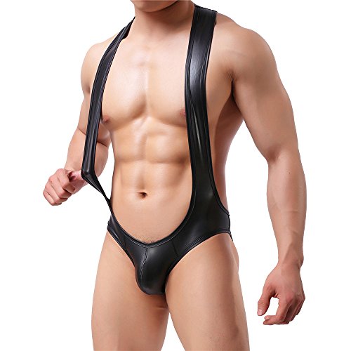 Yufeida Men's Athletic Supporters Faux Leather Soft Jockstrap Leotard Slim Fit Active Base Layers Jumpsuits Bodysuit #TOP1