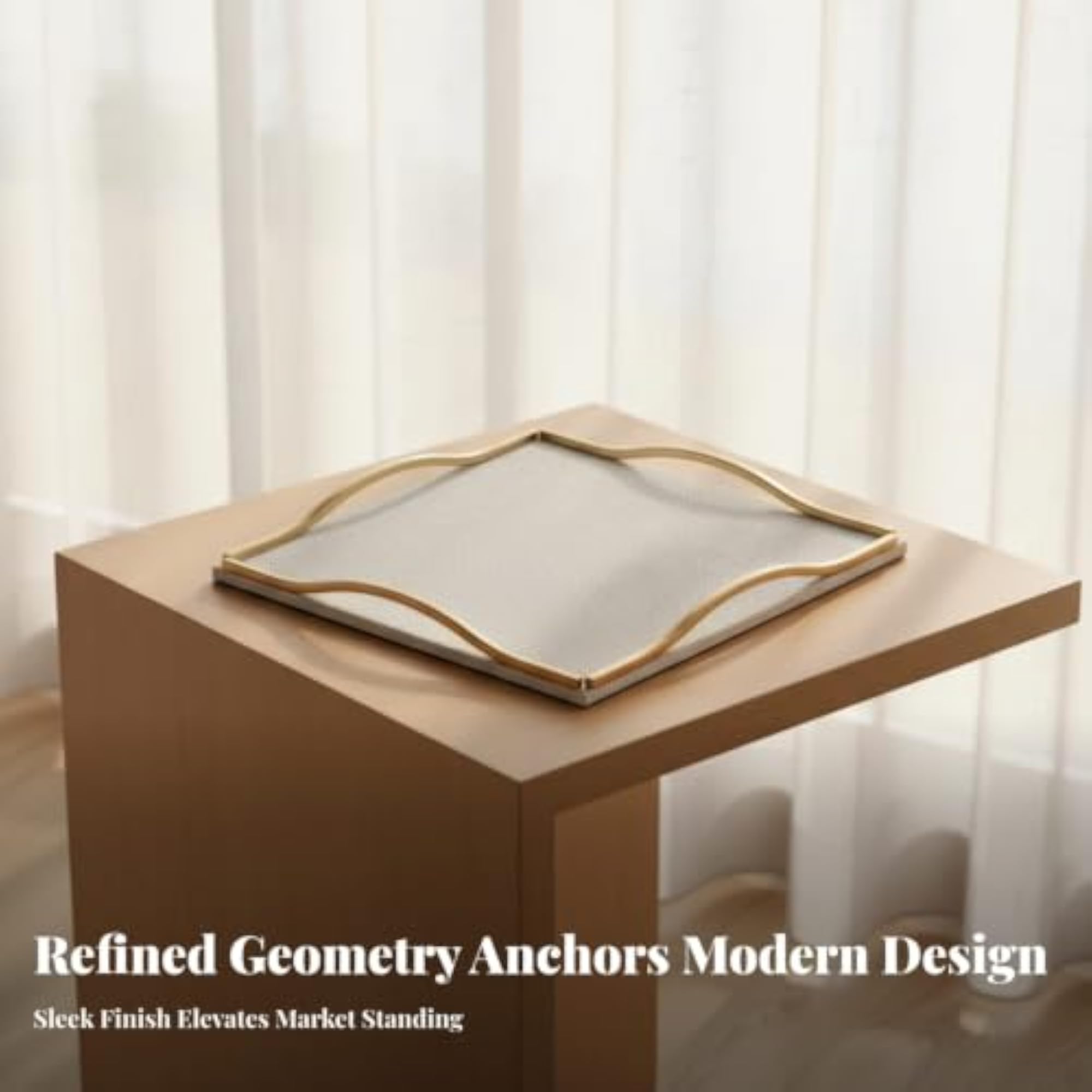 Geometric Square Tray with Metal Rim for Tabletop Organization