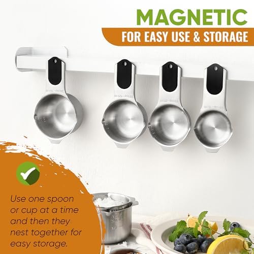 Spring Chef Magnetic Measuring Cups & Spoons Set, Patented, Strong N45 Magnets, Heavy Duty Stainless Steel Fits in Spice Jars for Baking & Cooking, BPA Free, Round Set of 15 with Leveler, Black - Thumbnail 4