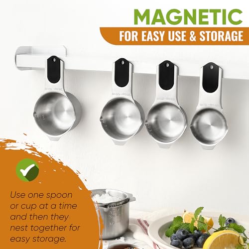 Spring Chef Magnetic Measuring Cups & Spoons Set, Patented, Strong N45 Magnets, Heavy Duty Stainless Steel Fits in Spice Jars for Baking & Cooking, BPA Free, Round Set of 15 with Leveler, Black by Spring Chef - Image 4