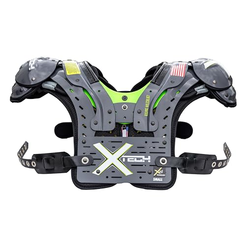 XTECH X2 Football Shoulder Pads - Best Configuration for WR, DB, 3rd Down RB, Mobile QB - Advanced Lightweight Pad for Adult Mens and High School Players(Super Skill, Small: 17-18""), Grey