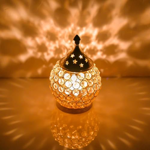 Zap Impex Handmade Brass Akhand Diya Oil Lamp with Sparkling Crystal Accents for Home Office Puja Decoration Diwali Decoration (Oval Medium) - Image 3