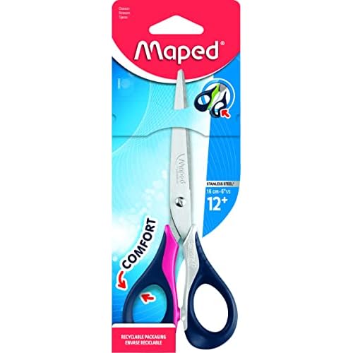 Maped - Tijeras Escolares - Sensoft 16 cm - Tijeras Infantiles - Agarre Ergonómico para Facilitar la Empuñadura - Anillas Blandas - 3 Diseños Diferentes