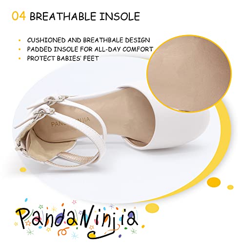 Pandaninjia Toddler/Little Kid Girl's Amanda Mary Jane Ballet Flats Ankle Strap Ballerina Dress Shoes Flat Sandals(White Pu, 2 M Us Little Kid) #TOP6