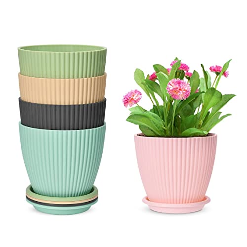 LISHONN Plastic Round Flower Pots for Home Planters, Terrace, Garden Etc | Pack of 05 | Multicolor | Suitable for Home Indoor & Outdoor Gardening Plants