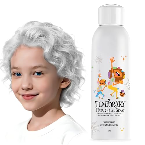 White Temporary Hair Color Spray for Women Men - Instant & Washable Silver Hair Dye for Teens - Quick Styling for Halloween Cosplay Costume Party Christmas - 150ml