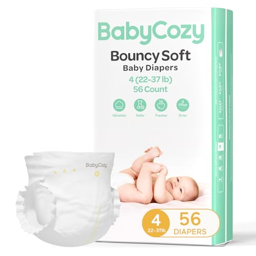 Image of Baby Diapers Portable Pack Size 4(22~37lb), 56 Count Babycozy Bouncy Soft Diapers Disposable Hypoallergenic Diapers to Protect Sensitive Baby Skin