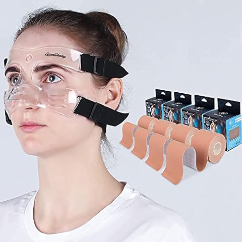 QianCheng Nose Guard with Padding 4 Pack 16 FT Waterproof Kinesiology Tape Face Shield for Broken Nose for Sports Athletes for Women and Teenagers Cover