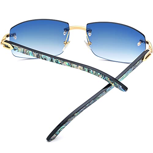Image of HEPIDEM 100% Really Buffalo Horn Natural Mussel Shell Rimless Sunglasses 706