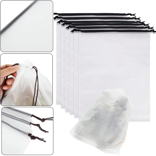 YMCCOOL 12pcs Transparent Shoe Bags for Travel 11.8in X 15.7in Protable Clear shoe bags for storage with rope,large drawstring bags for travel Men and Women