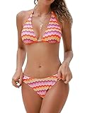 31 Hottest Cupshe Bathing Suits Review (2026) 4 CUPSHE Women's Bikini Sets Two Piece Bathing Suit Halter Plunging Neck Open Back, Low Rise High Cut Cheeky Bottom, M
