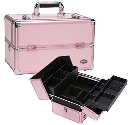Seya Professional Makeup Case w/ 3 Trays - Pink Aluminum